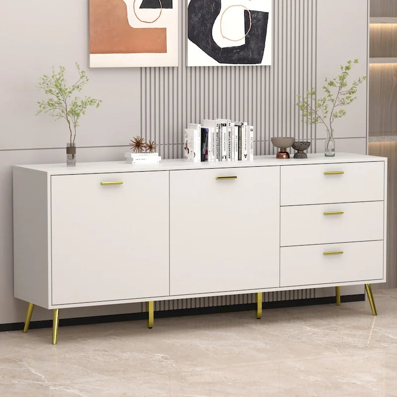 Credenza a Buffet con 3 Cassetti e 2 Ante, Espresso/Bianco