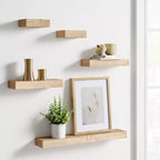Set di 5 mensole da parete, colore naturale, moderne mensole flottanti in MDF, include ferramenta di montaggio