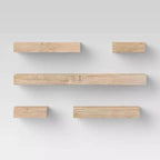Set di 5 mensole da parete, colore naturale, moderne mensole flottanti in MDF, include ferramenta di montaggio