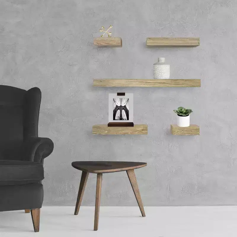 Set di 5 mensole da parete, colore naturale, moderne mensole flottanti in MDF, include ferramenta di montaggio