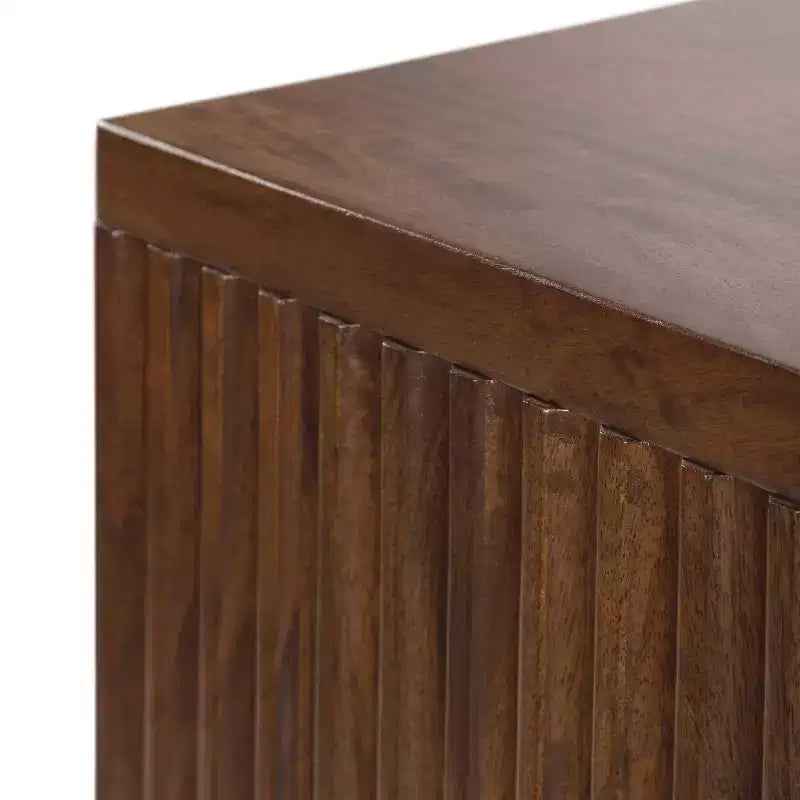 Pensile con anta scorrevole in legno massello di mango, 76x25x36 cm, marrone noce