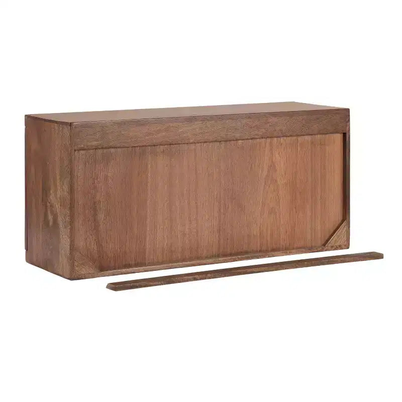 Pensile con anta scorrevole in legno massello di mango, 76x25x36 cm, marrone noce
