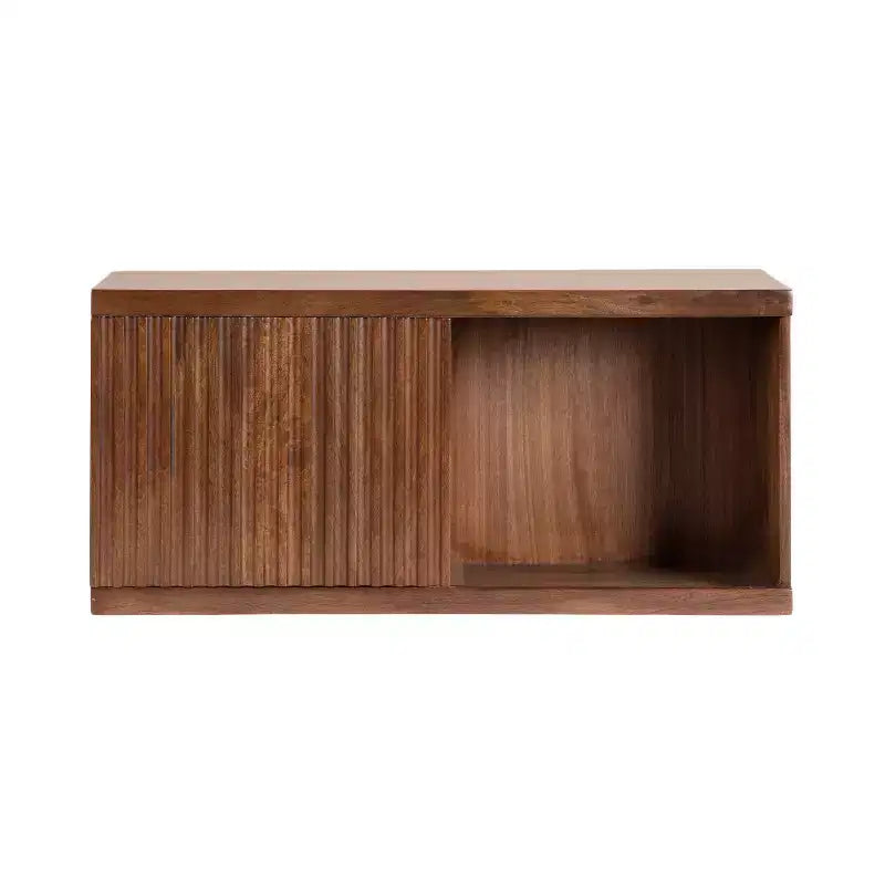 Pensile con anta scorrevole in legno massello di mango, 76x25x36 cm, marrone noce