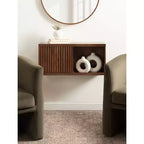 Pensile con anta scorrevole in legno massello di mango, 76x25x36 cm, marrone noce