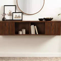 Pensile con anta scorrevole in legno massello di mango, 76x25x36 cm, marrone noce