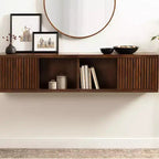 Pensile con anta scorrevole in legno massello di mango, 76x25x36 cm, marrone noce