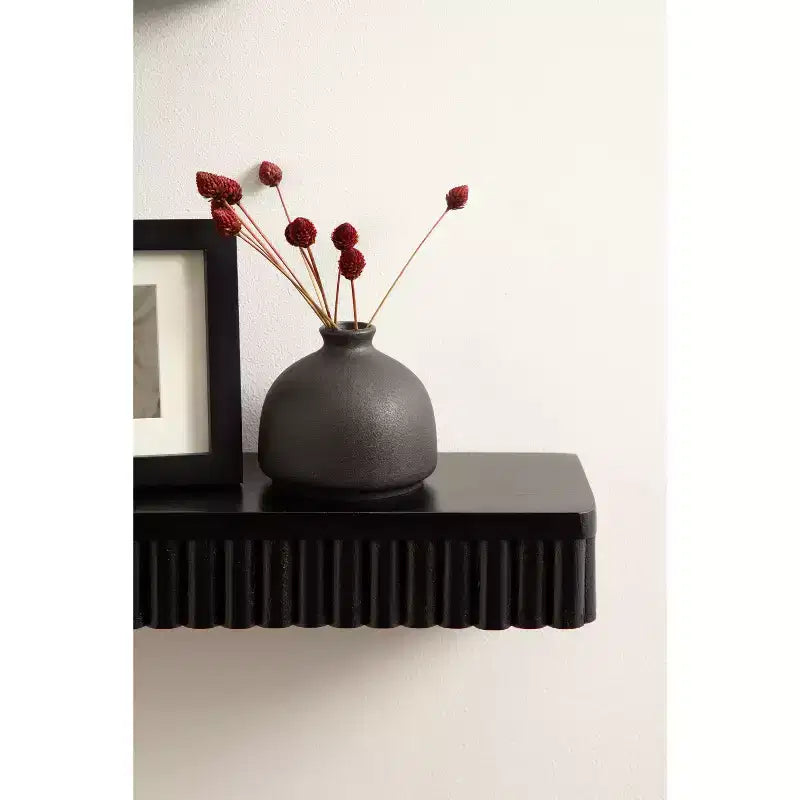 Set di 2 mensole fluttuanti a coste, legno massello di mango, nero, 50,8 L x 12,7 P x 6,35 A cm