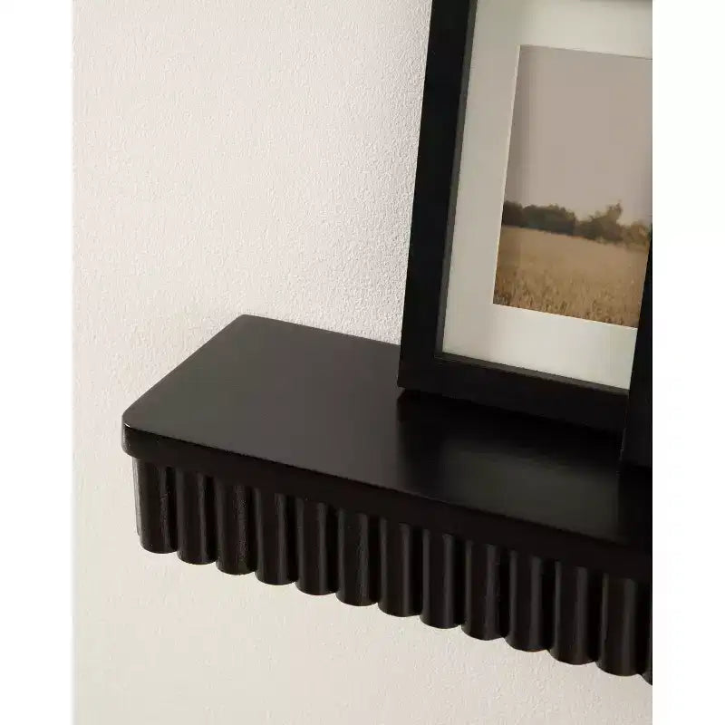 Set di 2 mensole fluttuanti a coste, legno massello di mango, nero, 50,8 L x 12,7 P x 6,35 A cm