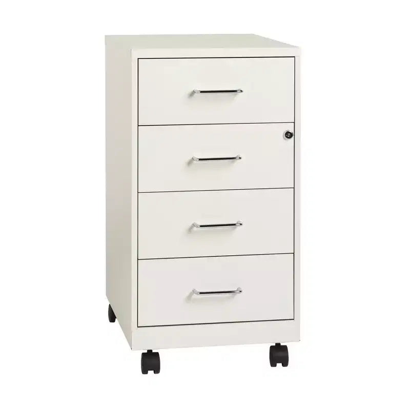 Space Solutions 18" Deep 4 Drawer Metal Mobile Organizer with 4 Box Drawers Locking Pearl White