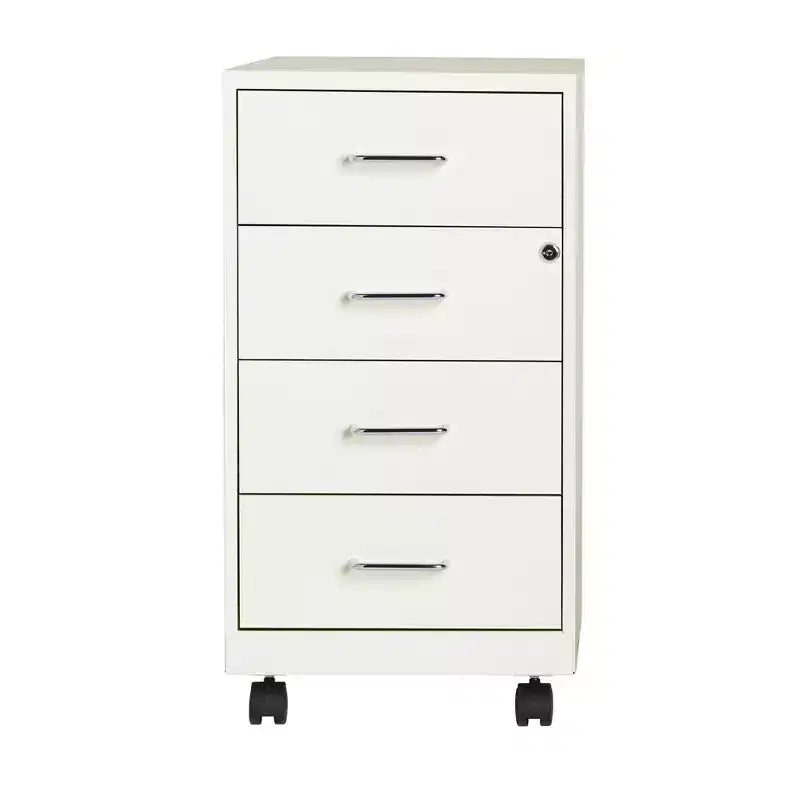 Organizzatore mobile in metallo a 4 cassetti, profondità 45,7 cm, con cassetti bloccabili, bianco perla