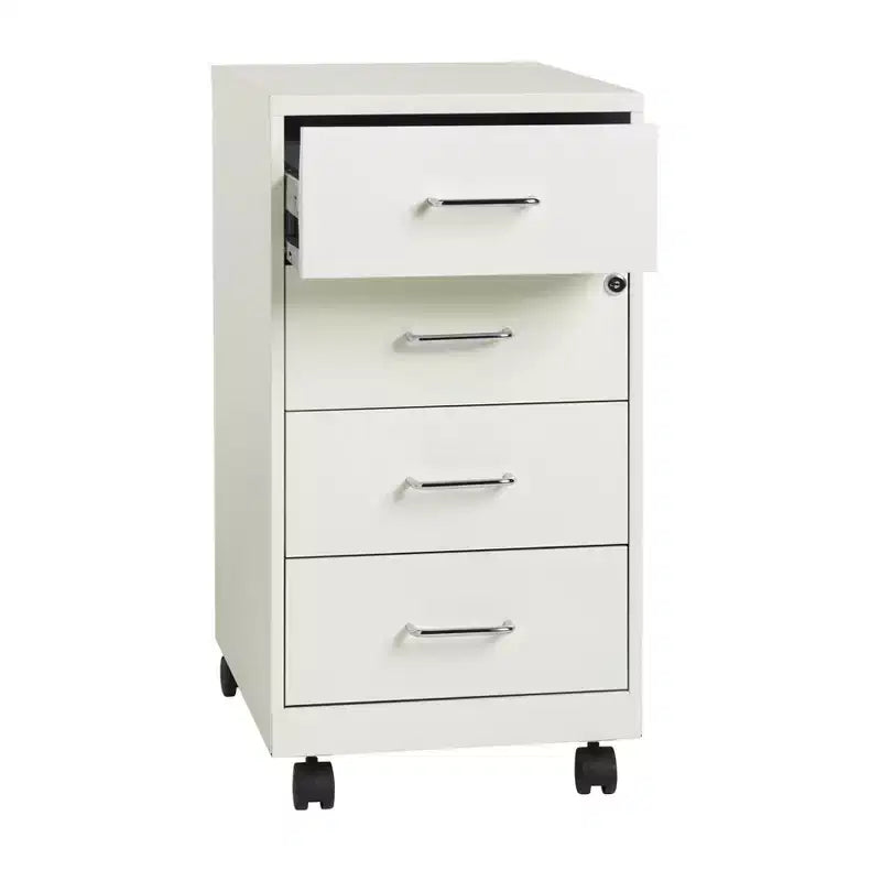 Organizzatore mobile in metallo a 4 cassetti, profondità 45,7 cm, con cassetti bloccabili, bianco perla