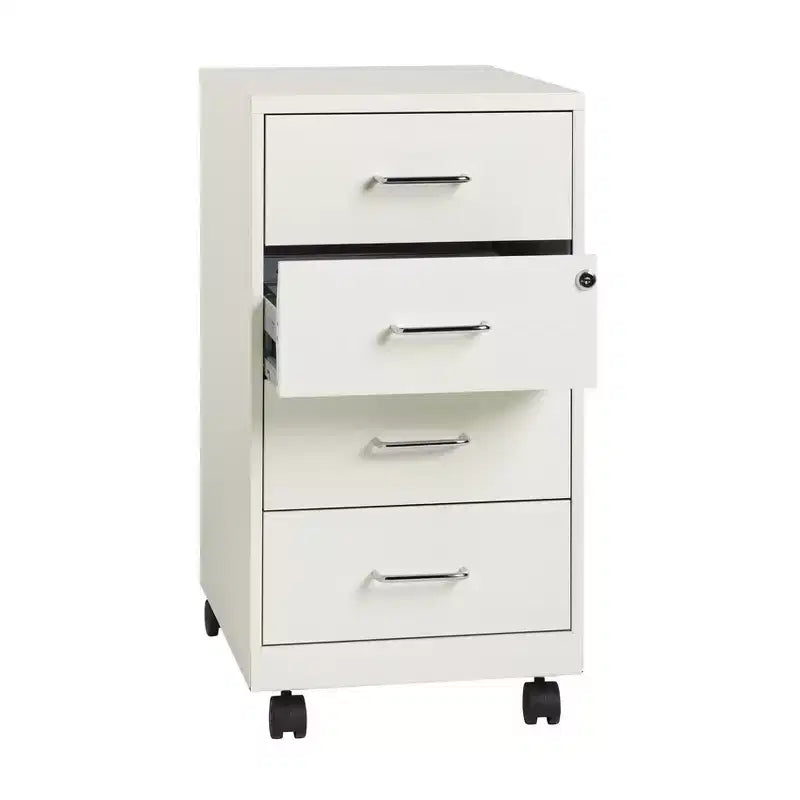 Organizzatore mobile in metallo a 4 cassetti, profondità 45,7 cm, con cassetti bloccabili, bianco perla