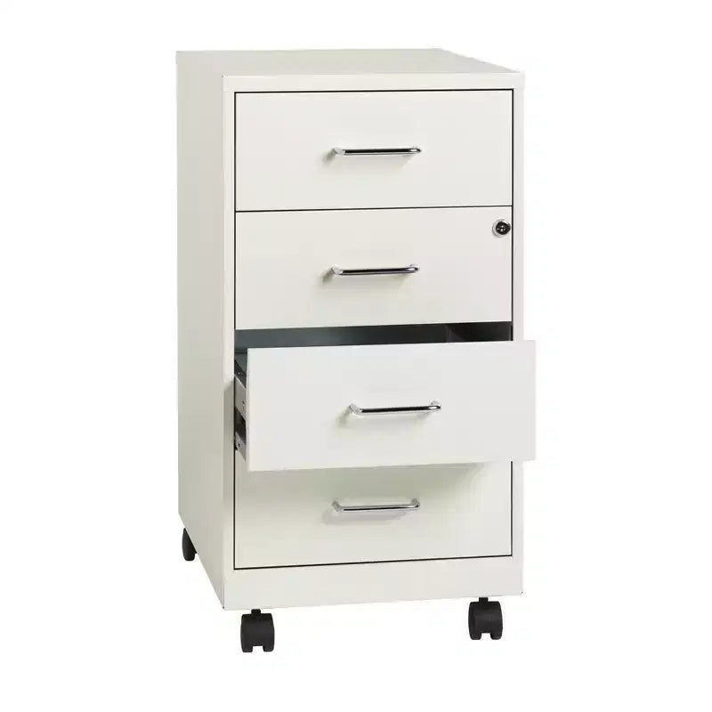 Organizzatore mobile in metallo a 4 cassetti, profondità 45,7 cm, con cassetti bloccabili, bianco perla