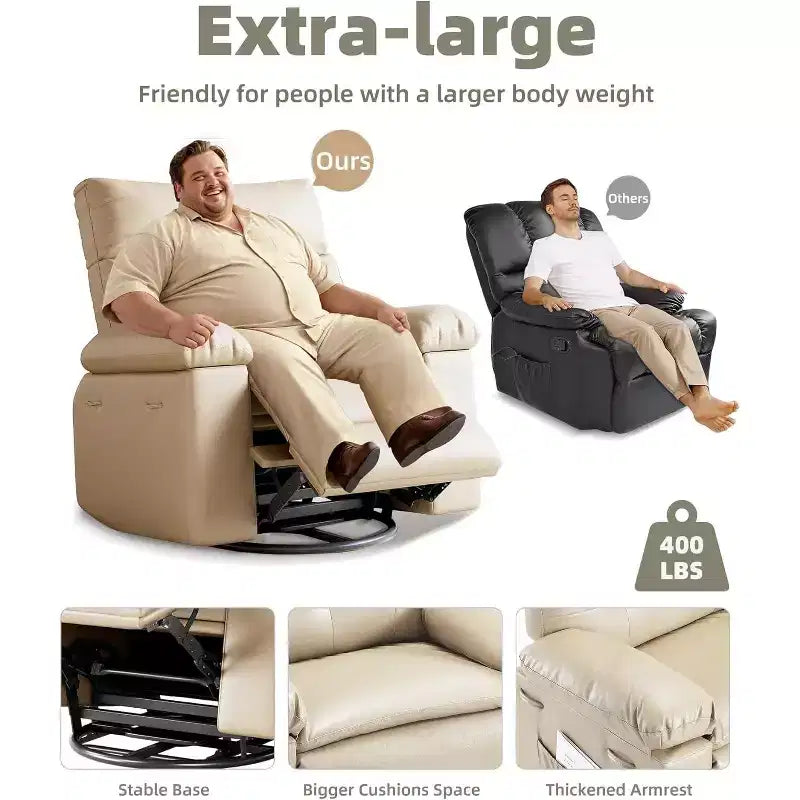Poltrone reclinabili oversize da 22" con funzione calore e massaggio - Girevoli a 360° - Poltrona a dondolo manuale con telecomando per soggiorni, camere da letto