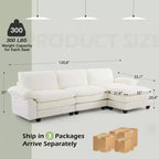 Divano componibile EROMMY da 120,8'', divano a L convertibile, divani imbottiti con pouf mobile per soggiorno e ufficio, beige