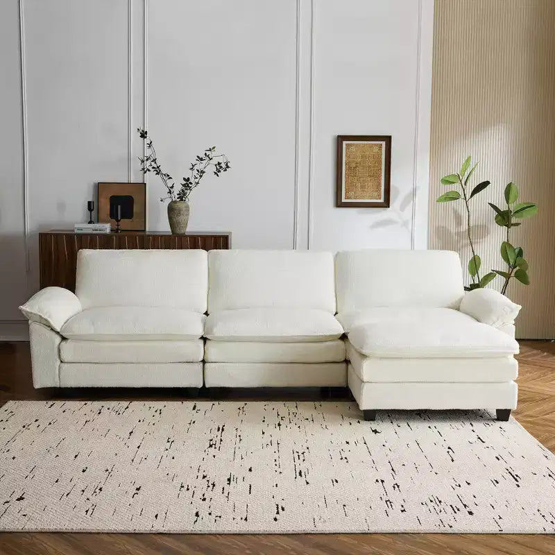 Divano componibile EROMMY da 120,8'', divano a L convertibile, divani imbottiti con pouf mobile per soggiorno e ufficio, beige