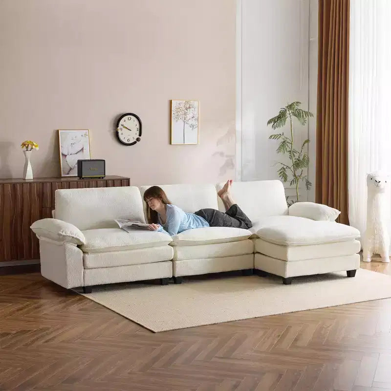 Divano componibile EROMMY da 120,8'', divano a L convertibile, divani imbottiti con pouf mobile per soggiorno e ufficio, beige