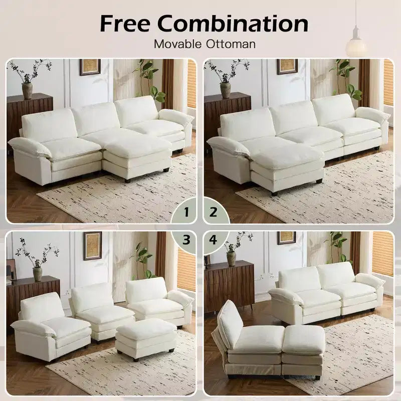 Divano componibile EROMMY da 120,8'', divano a L convertibile, divani imbottiti con pouf mobile per soggiorno e ufficio, beige