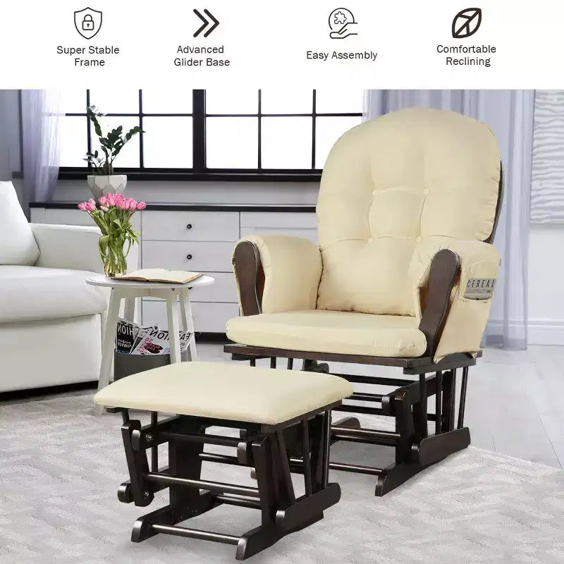 Costway Set Cuscini per Sedia a Dondolo e Ottomana in Legno per Neonato Beige/Marrone/Grigio Scuro/Grigio Chiaro/Rosa/Grigio