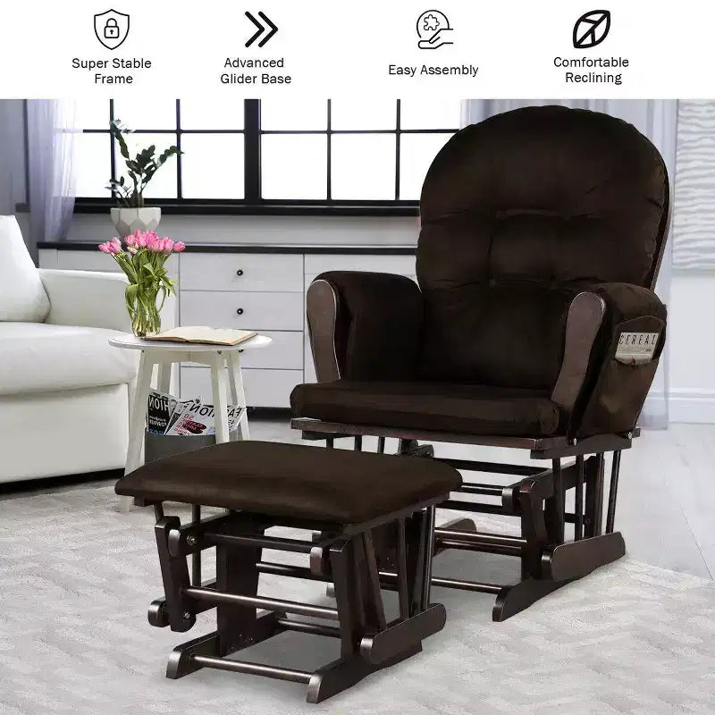 Costway Set Cuscini per Sedia a Dondolo e Ottomana in Legno per Neonato Beige/Marrone/Grigio Scuro/Grigio Chiaro/Rosa/Grigio