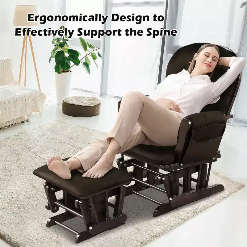 Costway Set Cuscini per Sedia a Dondolo e Ottomana in Legno per Neonato Beige/Marrone/Grigio Scuro/Grigio Chiaro/Rosa/Grigio