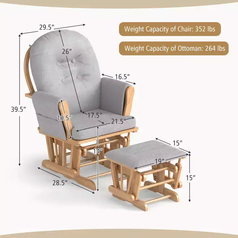 Costway Set Cuscini per Sedia a Dondolo e Ottomana in Legno per Neonato Beige/Marrone/Grigio Scuro/Grigio Chiaro/Rosa/Grigio