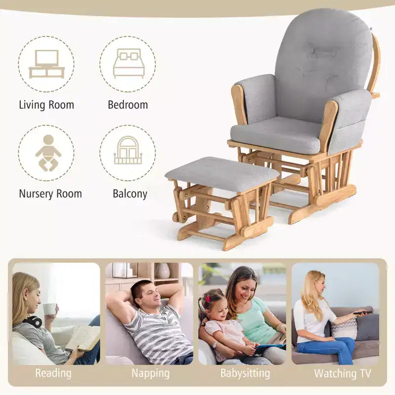 Costway Set Cuscini per Sedia a Dondolo e Ottomana in Legno per Neonato Beige/Marrone/Grigio Scuro/Grigio Chiaro/Rosa/Grigio
