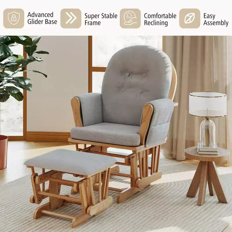 Costway Set Cuscini per Sedia a Dondolo e Ottomana in Legno per Neonato Beige/Marrone/Grigio Scuro/Grigio Chiaro/Rosa/Grigio
