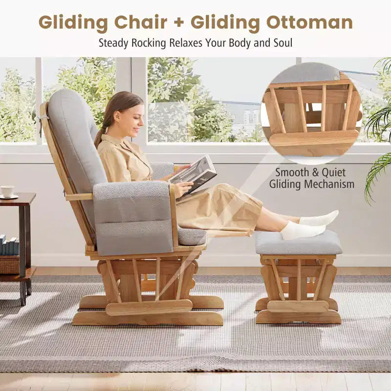 Costway Set Cuscini per Sedia a Dondolo e Ottomana in Legno per Neonato Beige/Marrone/Grigio Scuro/Grigio Chiaro/Rosa/Grigio