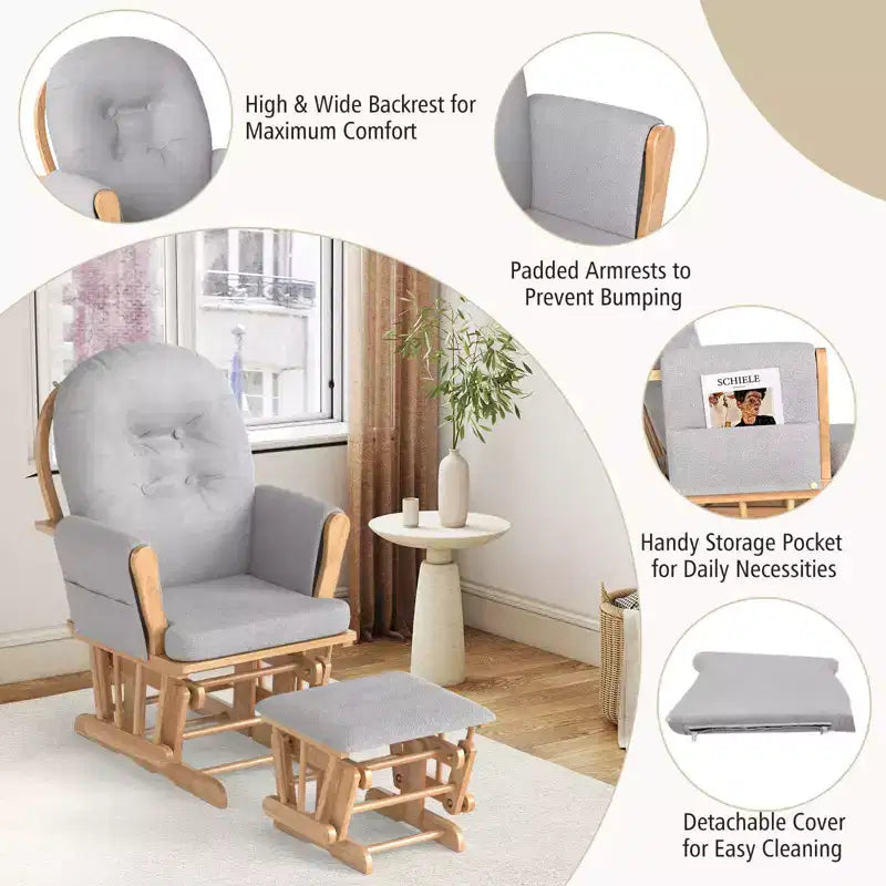 Costway Set Cuscini per Sedia a Dondolo e Ottomana in Legno per Neonato Beige/Marrone/Grigio Scuro/Grigio Chiaro/Rosa/Grigio