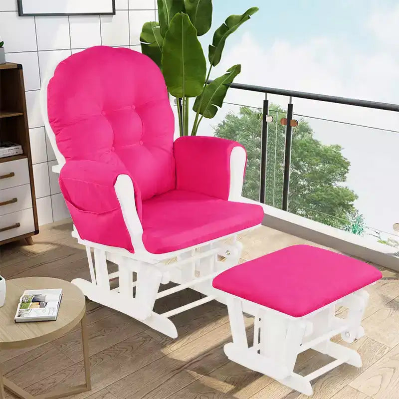 Costway Set Cuscini per Sedia a Dondolo e Ottomana in Legno per Neonato Beige/Marrone/Grigio Scuro/Grigio Chiaro/Rosa/Grigio