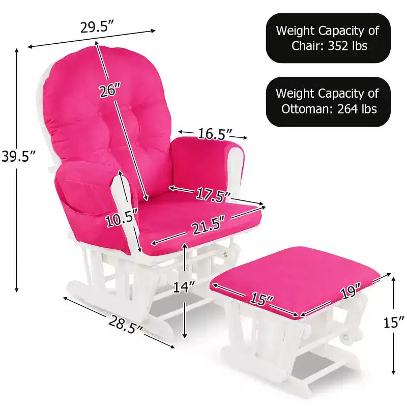 Costway Set Cuscini per Sedia a Dondolo e Ottomana in Legno per Neonato Beige/Marrone/Grigio Scuro/Grigio Chiaro/Rosa/Grigio
