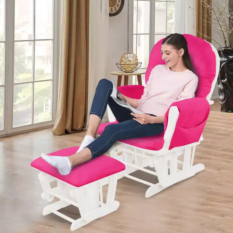 Costway Set Cuscini per Sedia a Dondolo e Ottomana in Legno per Neonato Beige/Marrone/Grigio Scuro/Grigio Chiaro/Rosa/Grigio