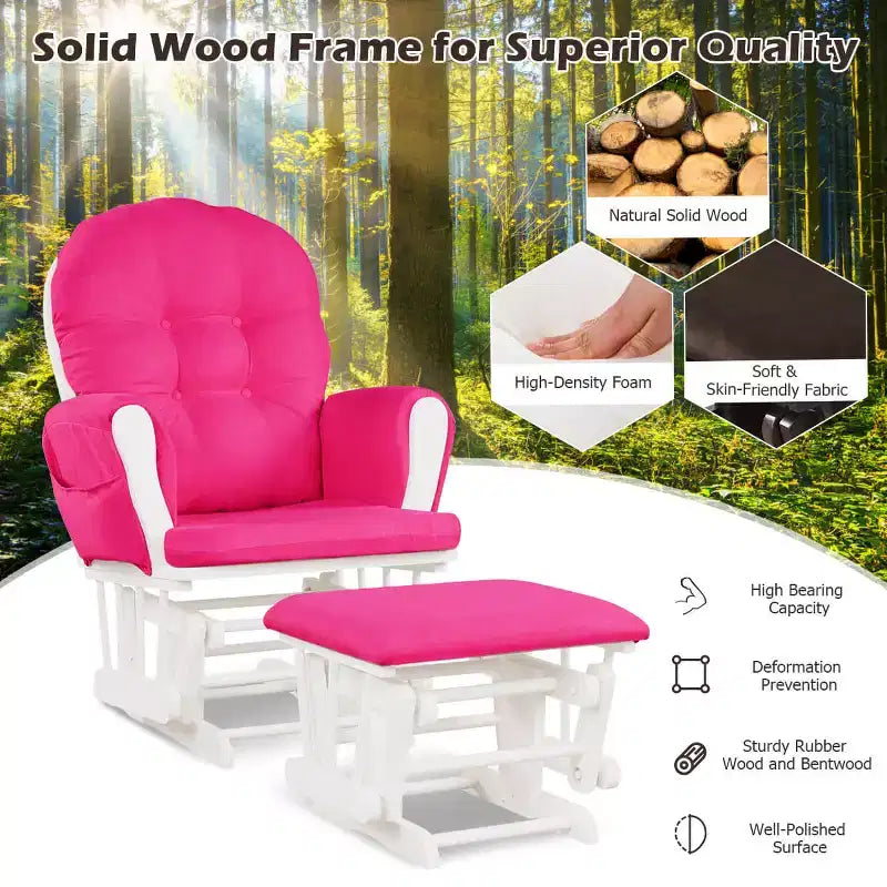 Costway Set Cuscini per Sedia a Dondolo e Ottomana in Legno per Neonato Beige/Marrone/Grigio Scuro/Grigio Chiaro/Rosa/Grigio