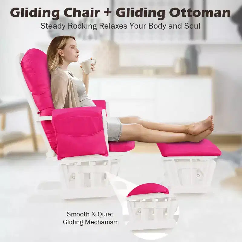 Costway Set Cuscini per Sedia a Dondolo e Ottomana in Legno per Neonato Beige/Marrone/Grigio Scuro/Grigio Chiaro/Rosa/Grigio