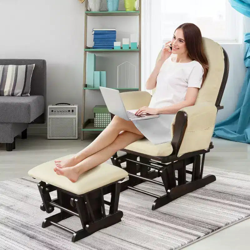 Costway Set Cuscini per Sedia a Dondolo e Ottomana in Legno per Neonato Beige/Marrone/Grigio Scuro/Grigio Chiaro/Rosa/Grigio