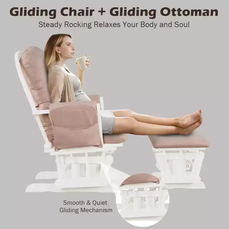 Costway Set Cuscini per Sedia a Dondolo e Ottomana in Legno per Neonato Beige/Marrone/Grigio Scuro/Grigio Chiaro/Rosa/Grigio