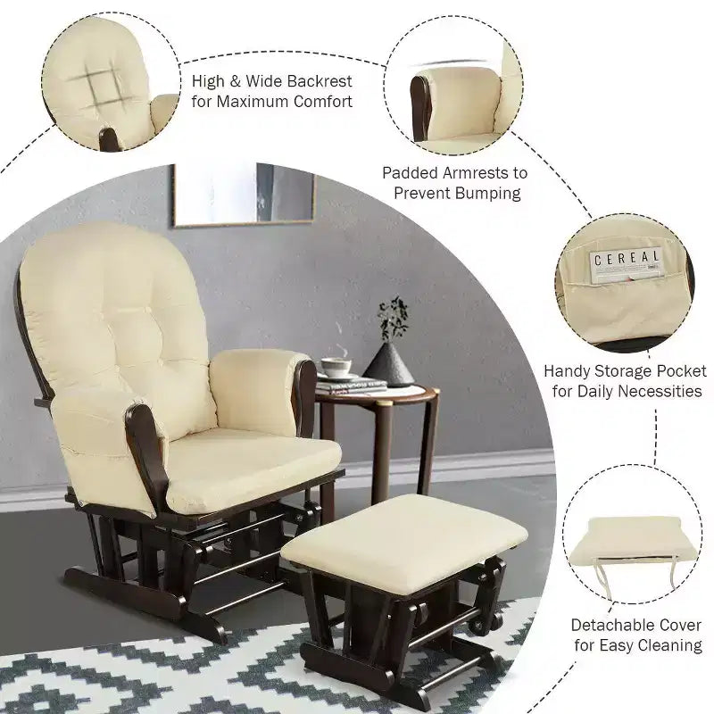 Costway Set Cuscini per Sedia a Dondolo e Ottomana in Legno per Neonato Beige/Marrone/Grigio Scuro/Grigio Chiaro/Rosa/Grigio
