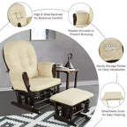 Costway Set Cuscini per Sedia a Dondolo e Ottomana in Legno per Neonato Beige/Marrone/Grigio Scuro/Grigio Chiaro/Rosa/Grigio