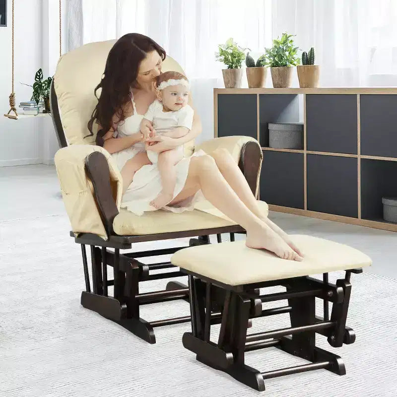 Costway Set Cuscini per Sedia a Dondolo e Ottomana in Legno per Neonato Beige/Marrone/Grigio Scuro/Grigio Chiaro/Rosa/Grigio