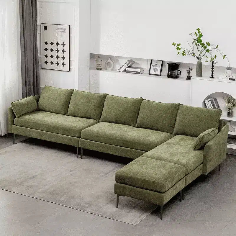 EROMMY U Shaped Sectional Sofa,Chenille Convertible Sectional Couch Ottman for Living Room,Green