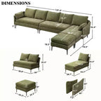 Divano Sezionale a U EROMMY, Divano Sezionale Convertibile in ciniglia con Pouf per Soggiorno, Verde
