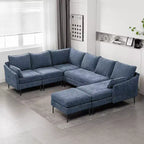 EROMMY U Shaped Sectional Sofa Chenille Convertible Sectional Couch with Chaise Lounge and Ottman for Living Room,Blue