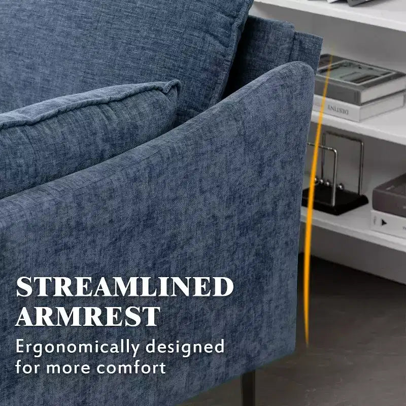EROMMY Divano Sezionale a U in Ciniglia Convertibile con Chaise Longue e Pouf per Soggiorno, Blu