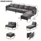 Divano Sezionale a U EROMMY, Divano Sezionale Convertibile in ciniglia con Pouf per Soggiorno, Grigio
