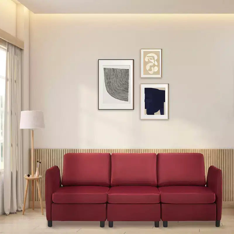 Divano Sezionale Modulare Reversibile Whizmax 9 Posti in Velluto con Pouf Contenitore e Chaise Longue - Rosso Vino