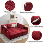 Divano Sezionale Modulare Reversibile Whizmax 9 Posti in Velluto con Pouf Contenitore e Chaise Longue - Rosso Vino