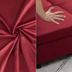 Divano Sezionale Modulare Reversibile Whizmax 9 Posti in Velluto con Pouf Contenitore e Chaise Longue - Rosso Vino