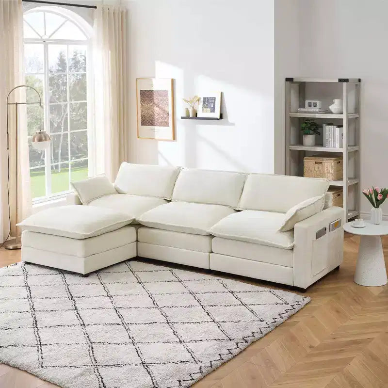Divano Whizmax 3 Posti Comfort in Velluto, Divano Lungo a L, Seduta Profonda con Pouf, Adatto per Camera da Letto, Soggiorno e Studio