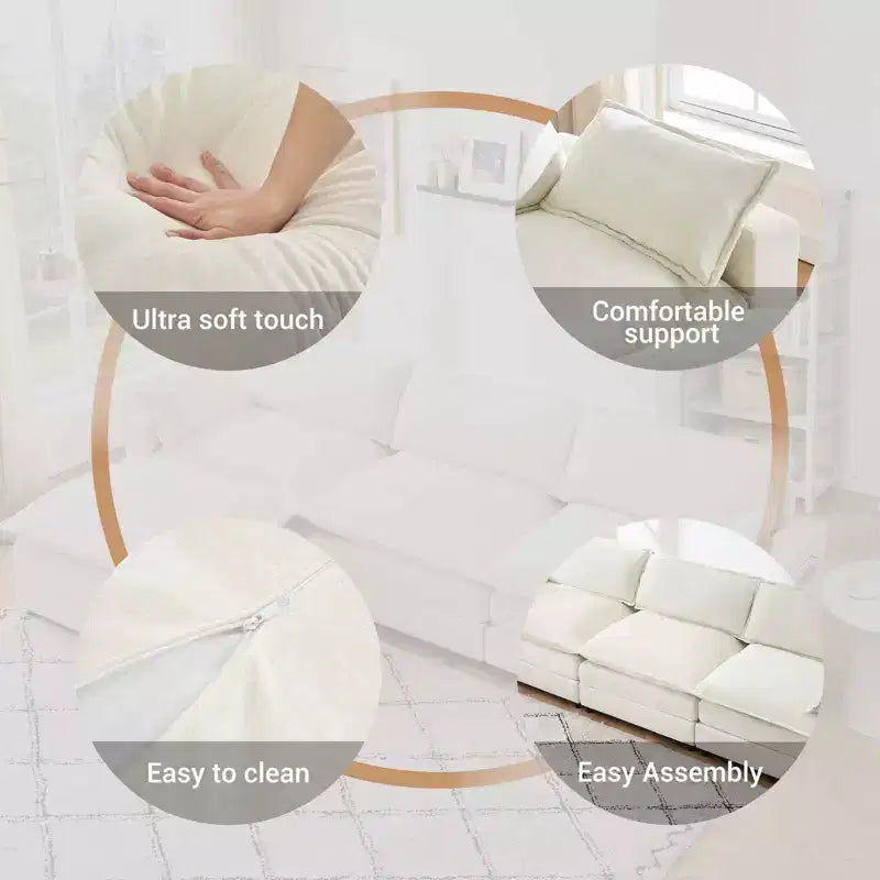 Divano Whizmax 3 Posti Comfort in Velluto, Divano Lungo a L, Seduta Profonda con Pouf, Adatto per Camera da Letto, Soggiorno e Studio